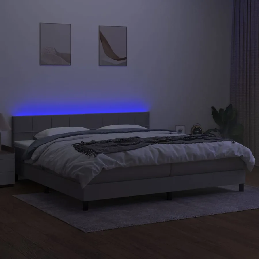 Sommier à lattes de lit matelas LED Gris clair 200x200 cm Tissu - 4
