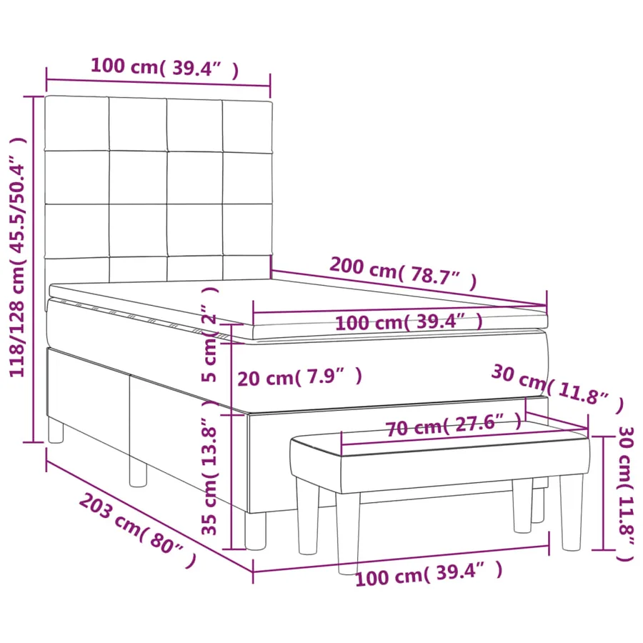 Sommier à lattes de lit avec matelas Gris clair 100x200cm Tissu - 8