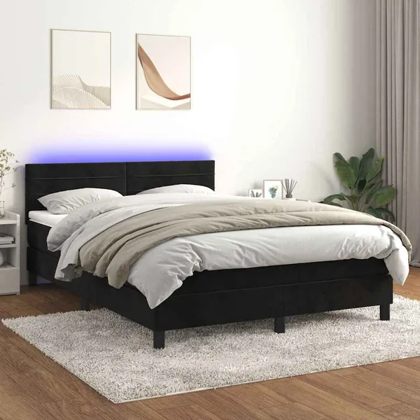 Sommier à lattes de lit avec matelas et LED Noir 140x190 cm