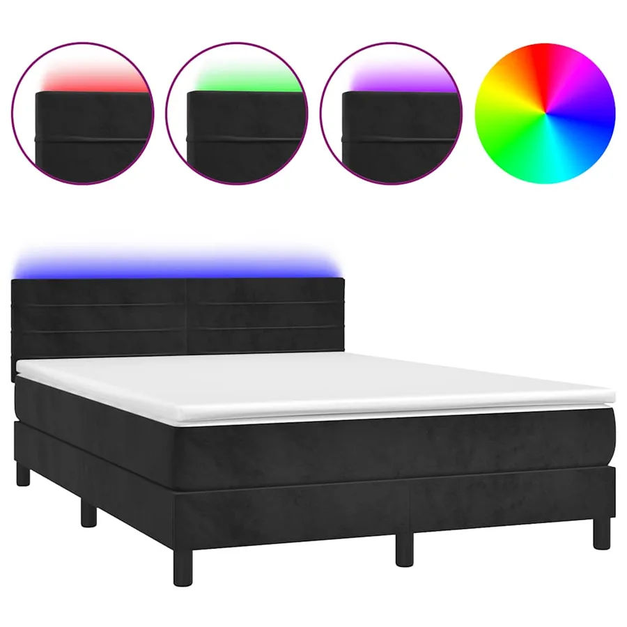 Sommier à lattes de lit avec matelas et LED Noir 140x190 cm - 2