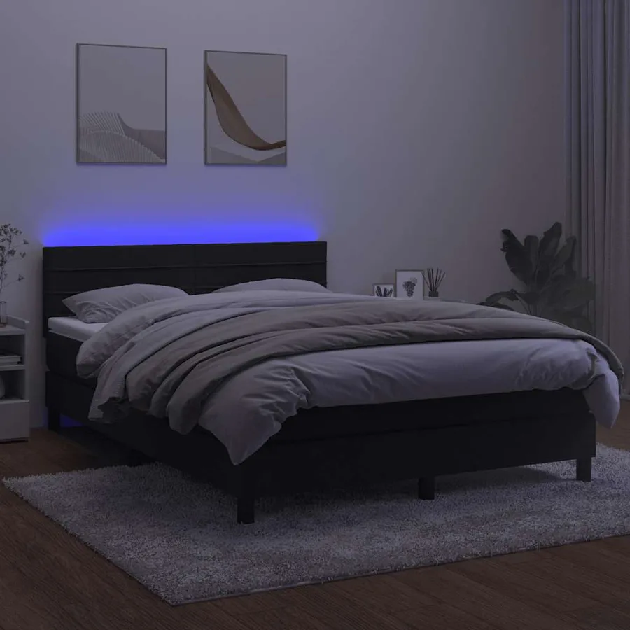 Sommier à lattes de lit avec matelas et LED Noir 140x190 cm - 4