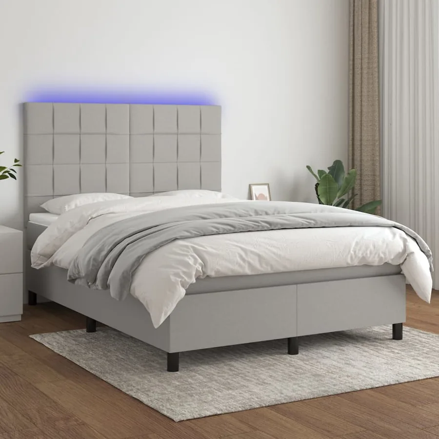Sommier à lattes de lit et matelas et LED Gris clair 140x200 cm