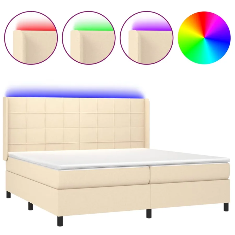 Sommier à lattes de lit matelas et LED Crème 200x200 cm Tissu - 2