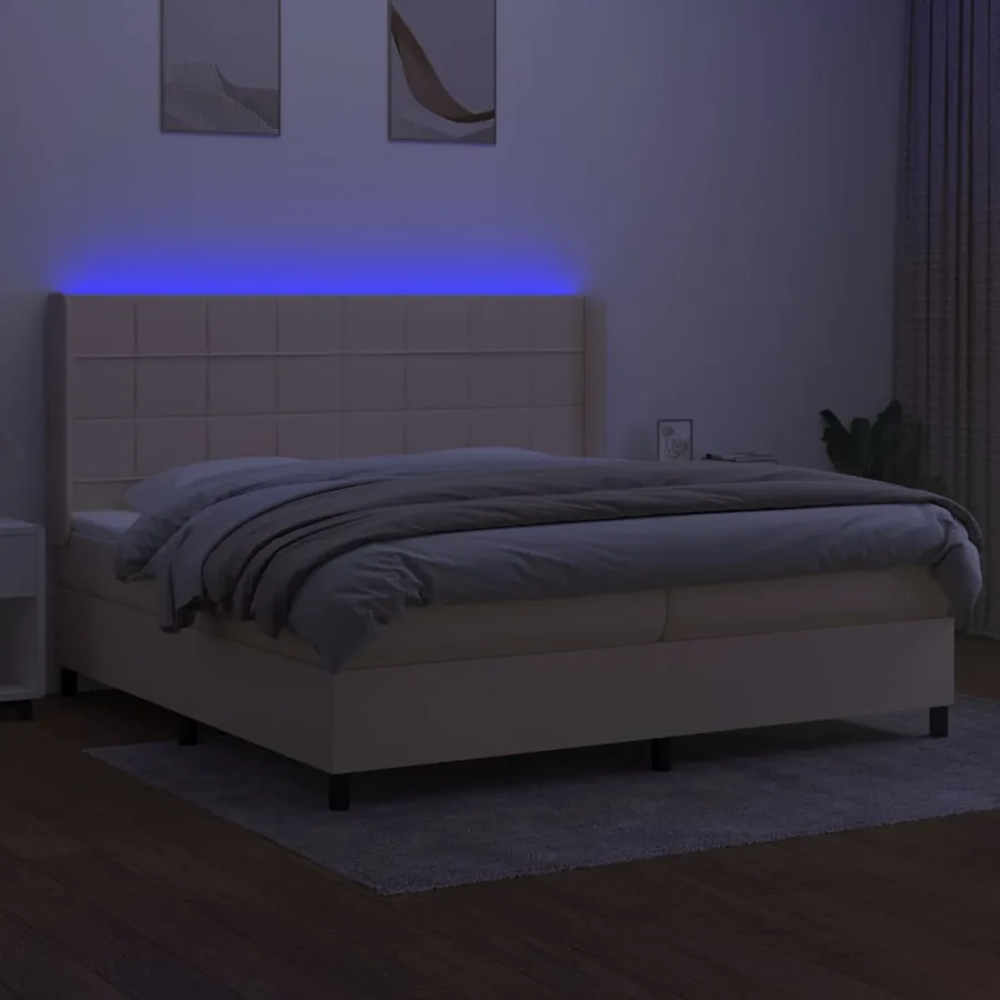 Sommier à lattes de lit matelas et LED Crème 200x200 cm Tissu - 3