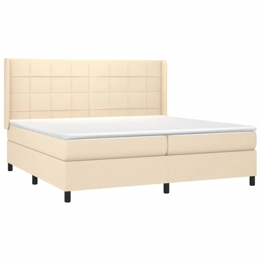 Sommier à lattes de lit matelas et LED Crème 200x200 cm Tissu - 4