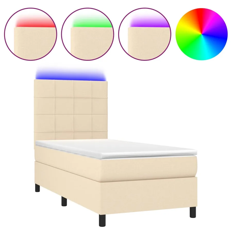 Sommier à lattes de lit et matelas et LED Crème 90x190 cm Tissu - 2