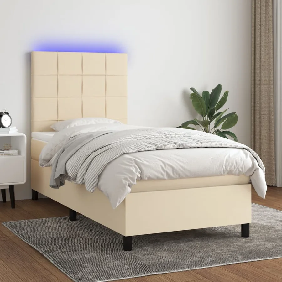 Sommier à lattes de lit et matelas et LED Crème 90x190 cm Tissu - 4