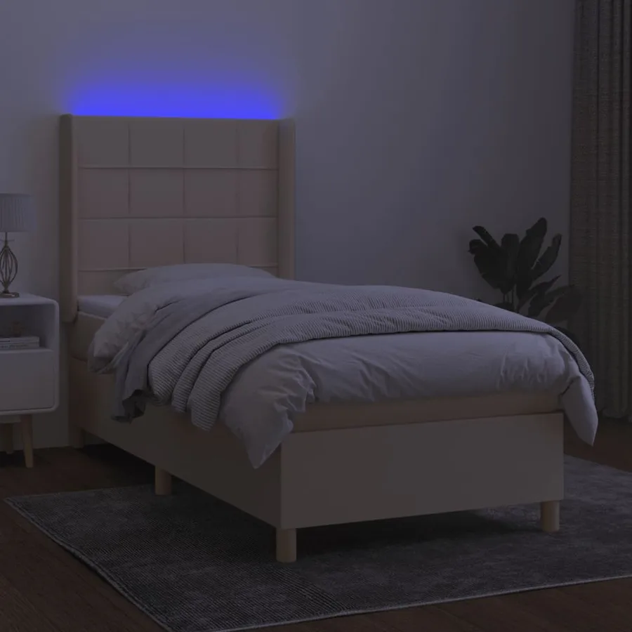 Sommier à lattes de lit matelas et LED Crème 90x190 cm Tissu - 3