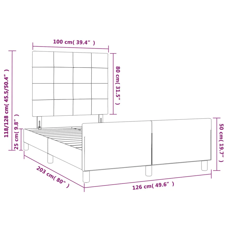 Cadre de lit sans matelas crème 120x200 cm tissu - 14