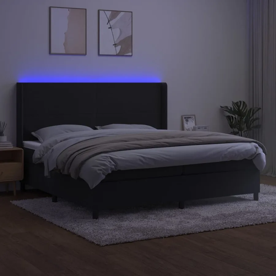 Sommier à lattes de lit matelas et LED Noir 200x200 cm Velours - 3