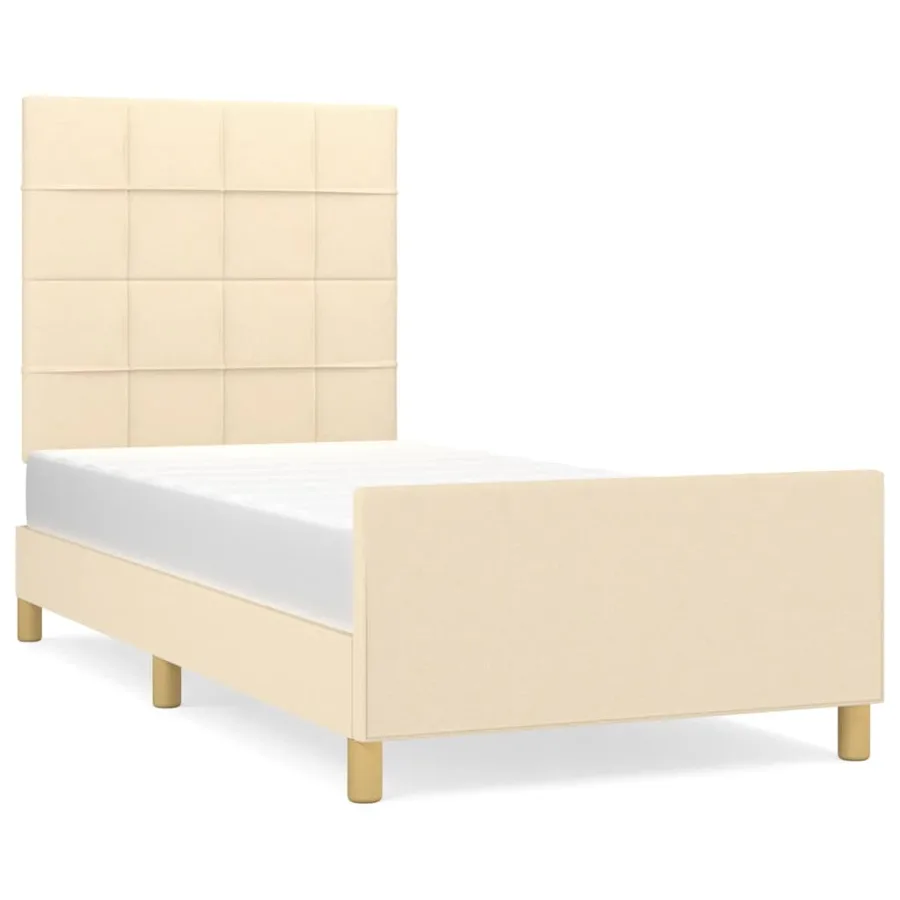 Cadre de lit sans matelas crème 100x200 cm tissu - 2