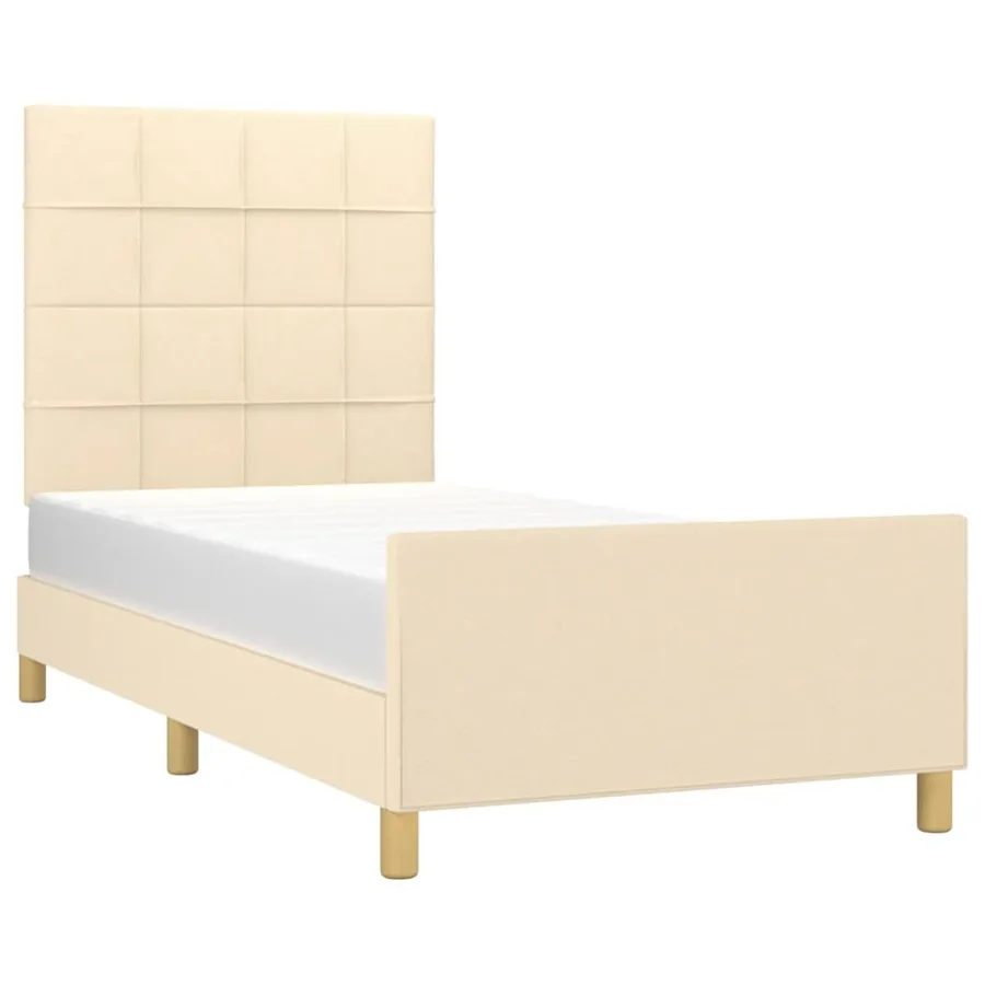 Cadre de lit sans matelas crème 100x200 cm tissu - 3