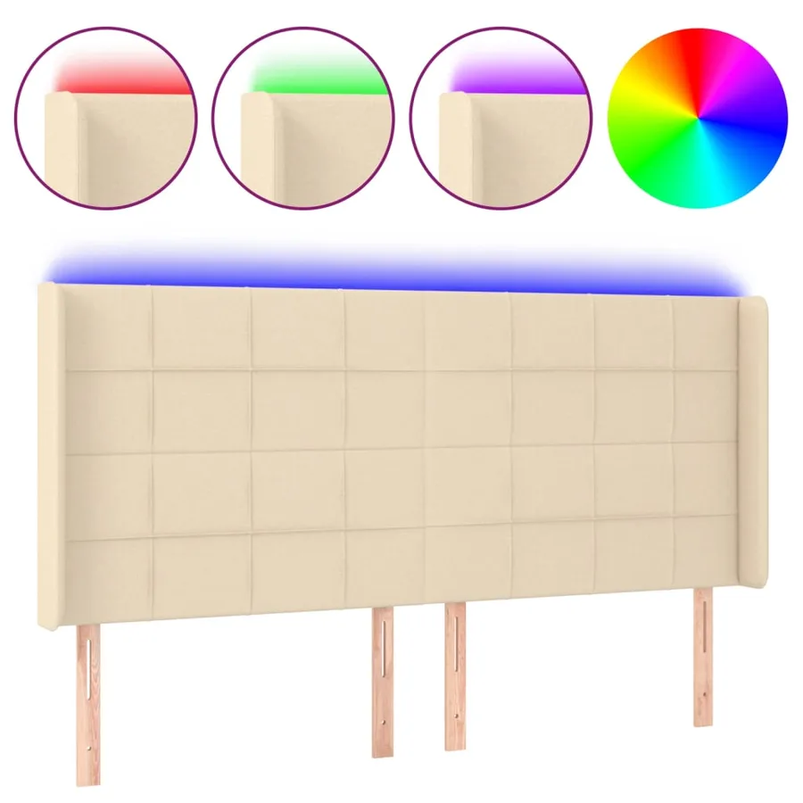 Tête de lit à LED Crème 203x16x118/128 cm Tissu - 2