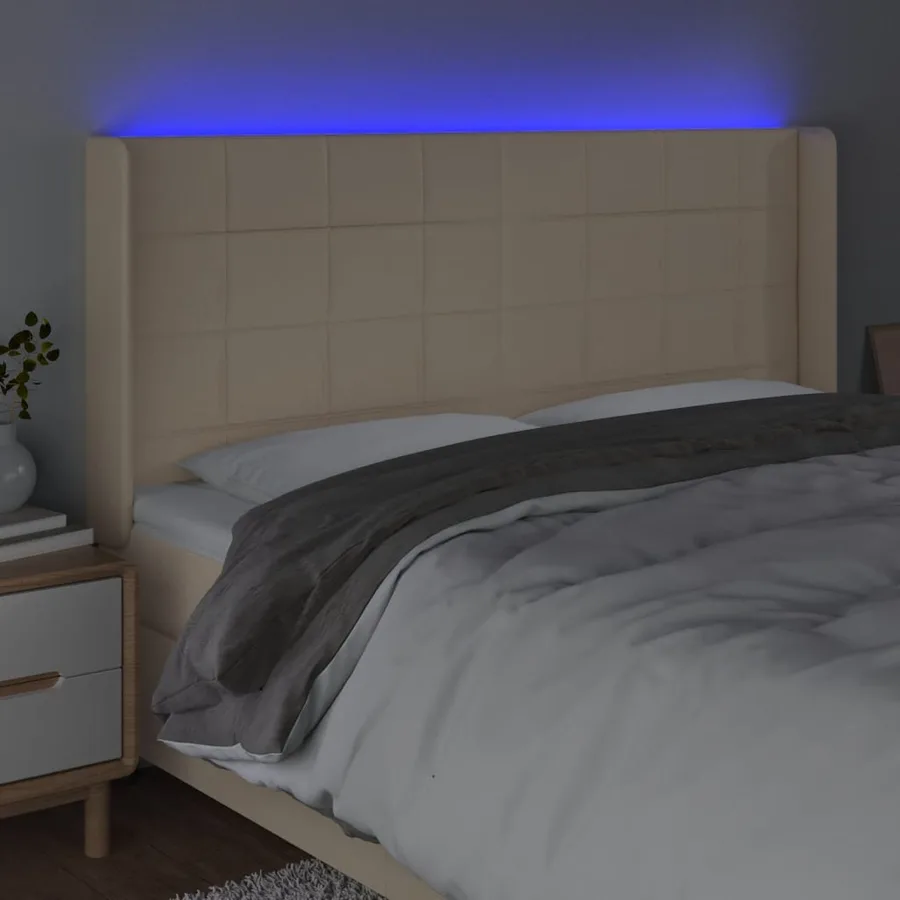 Tête de lit à LED Crème 203x16x118/128 cm Tissu - 4