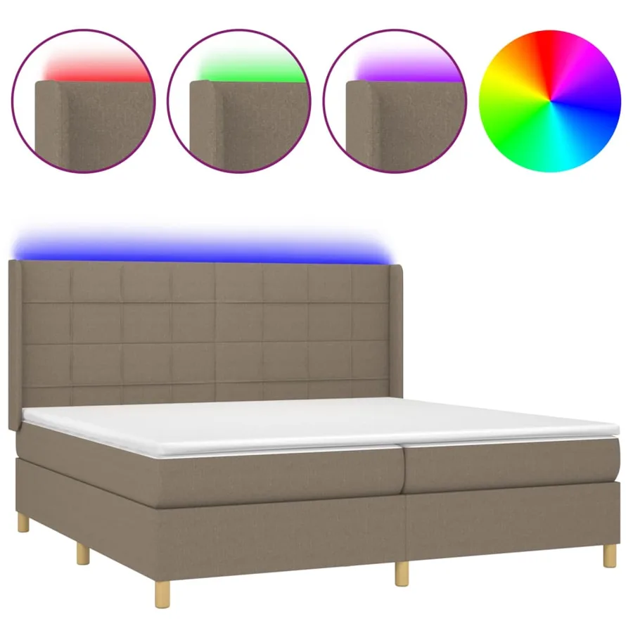 Sommier à lattes de lit matelas et LED Taupe 200x200 cm Tissu - 2