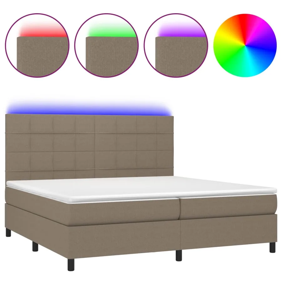 Sommier à lattes de lit et matelas et LED Taupe 200x200cm Tissu - 2