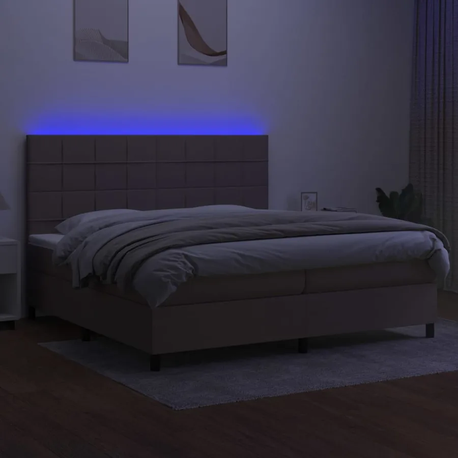 Sommier à lattes de lit et matelas et LED Taupe 200x200cm Tissu - 4