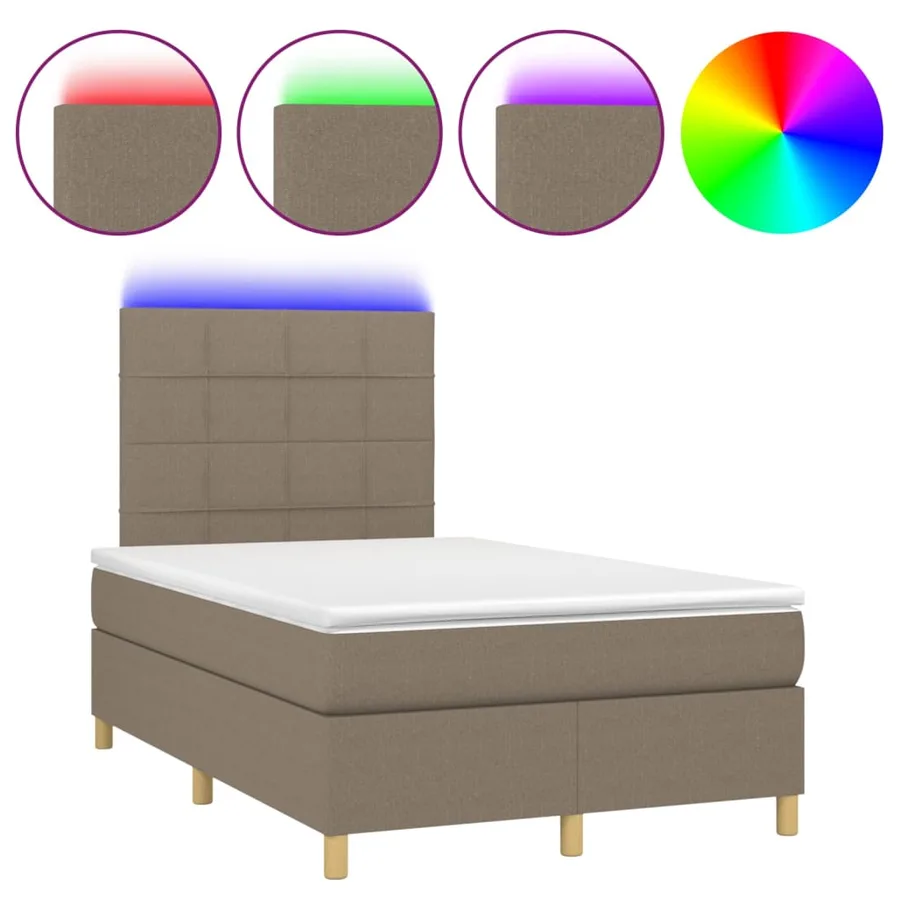 Sommier à lattes de lit et matelas et LED Taupe 120x200cm Tissu - 2
