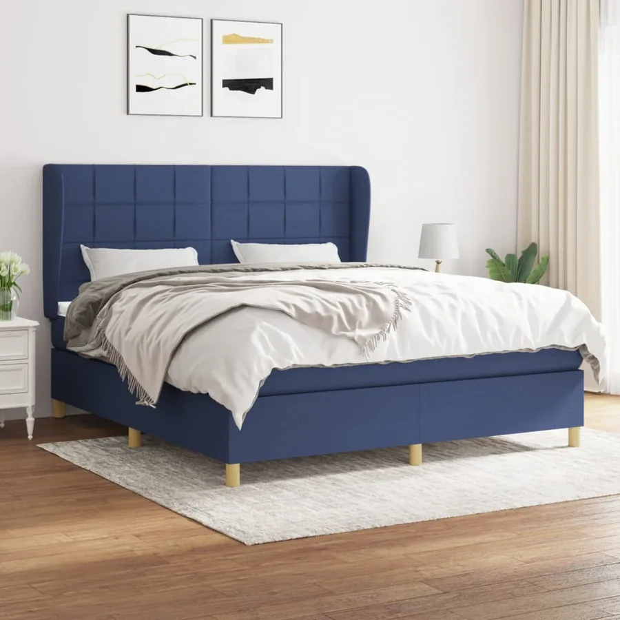 Sommier à lattes de lit avec matelas Bleu 160x200 cm Tissu