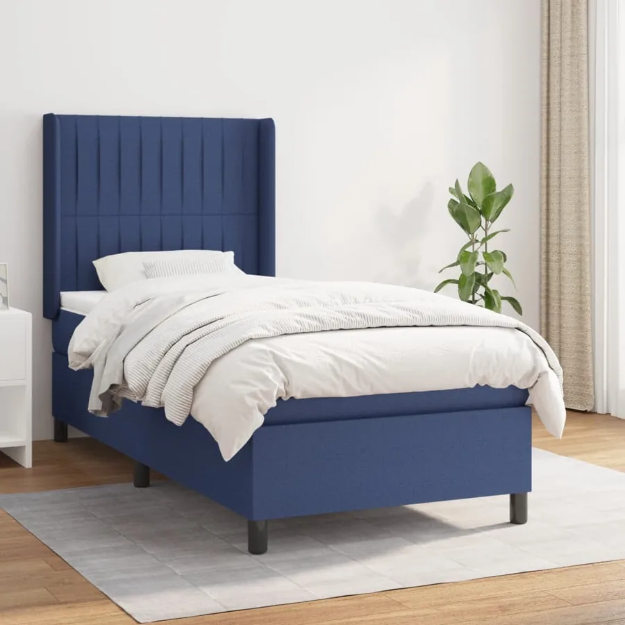 Sommier à lattes de lit avec matelas Bleu 90x200 cm Tissu