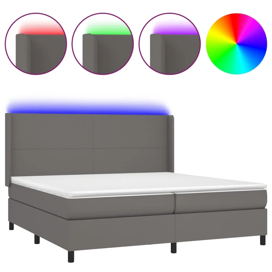Sommier à lattes de lit matelas LED Gris 200x200 cm Similicuir - 2