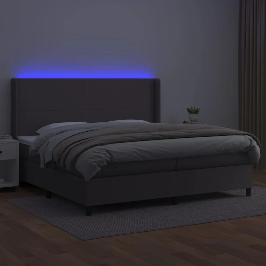Sommier à lattes de lit matelas LED Gris 200x200 cm Similicuir - 3
