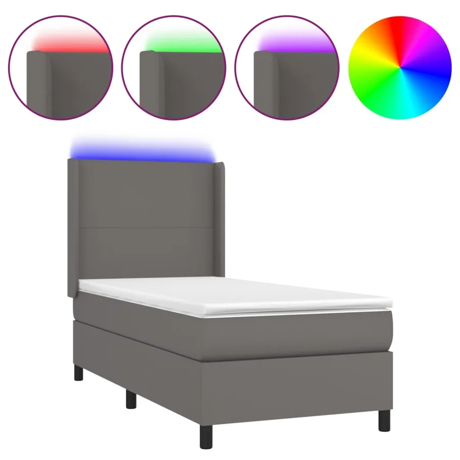 Sommier à lattes de lit matelas LED Gris 100x200 cm Similicuir - 2
