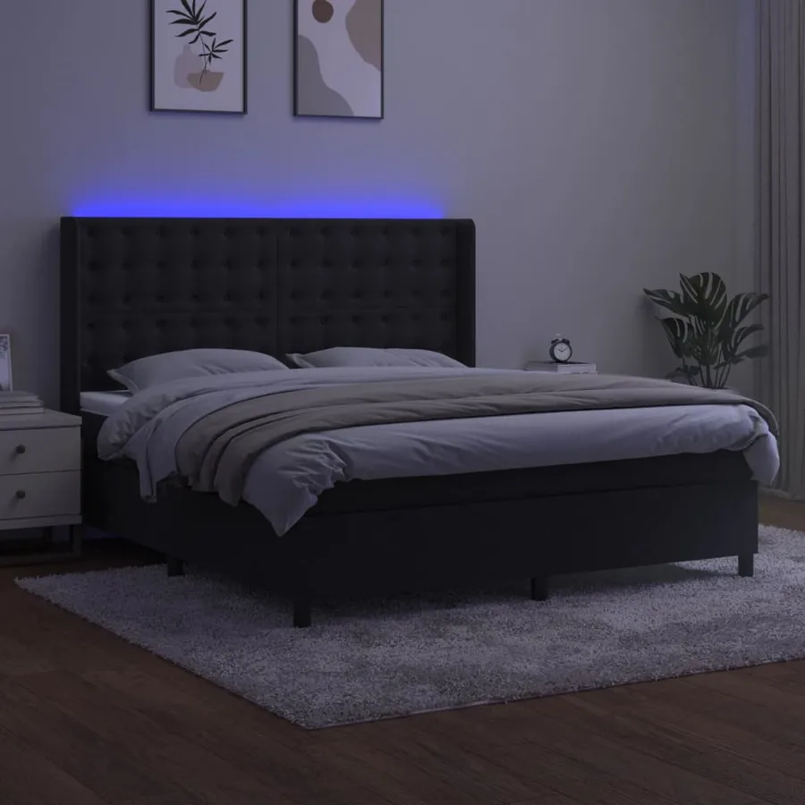 Sommier à lattes de lit matelas et LED Noir 180x200 cm Velours - 3