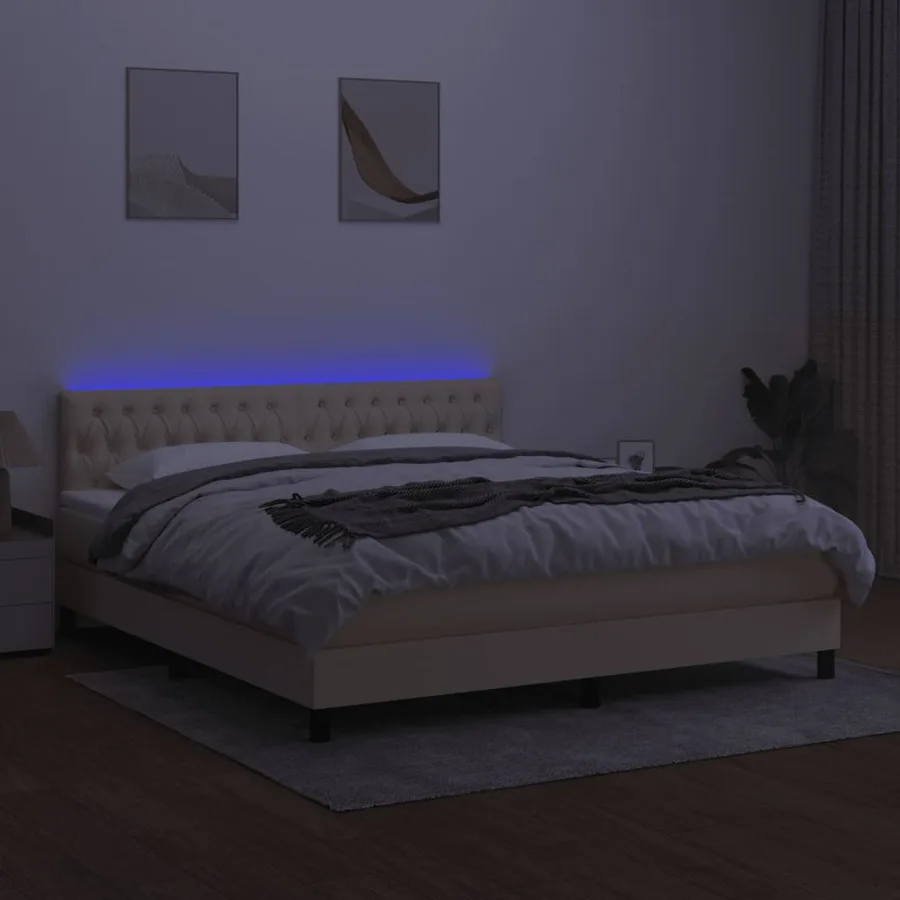 Sommier à lattes de lit avec matelas LED Crème 160x200 cm Tissu - 4