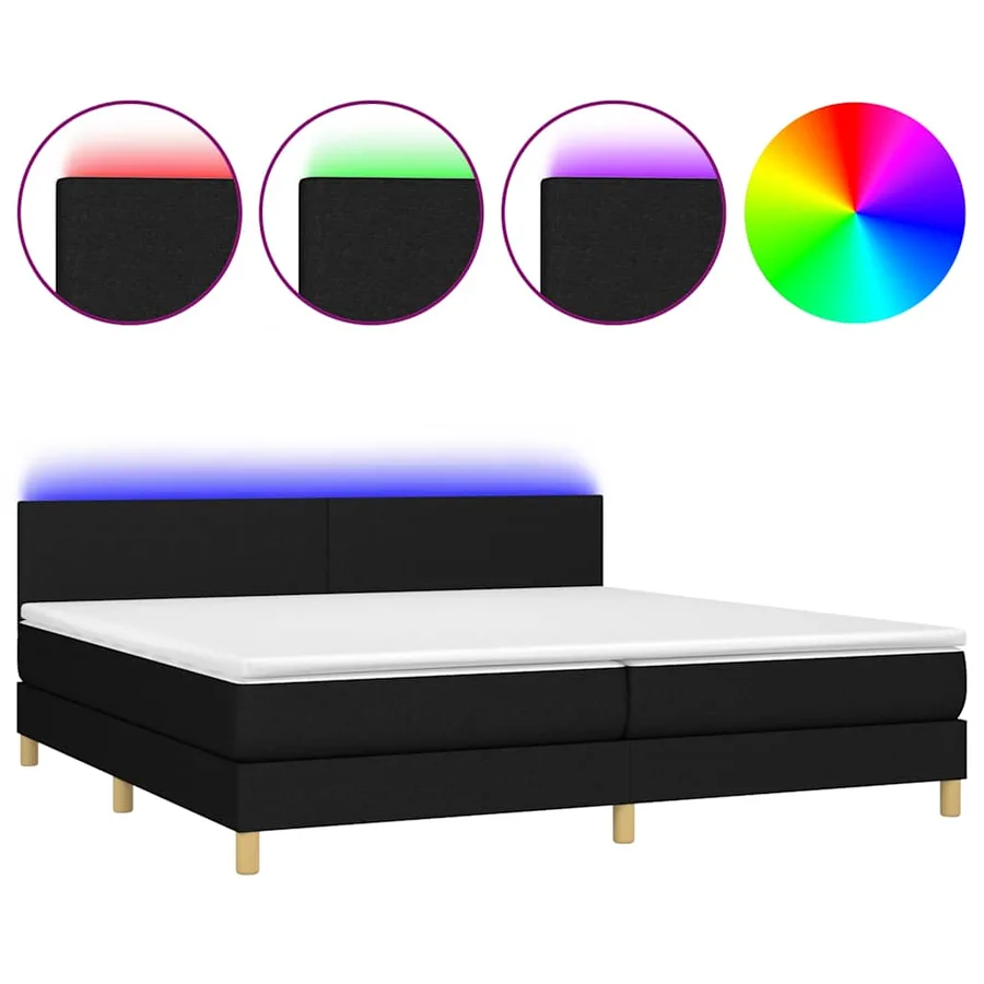 Sommier à lattes de lit et matelas et LED Noir 200x200 cm Tissu - 2