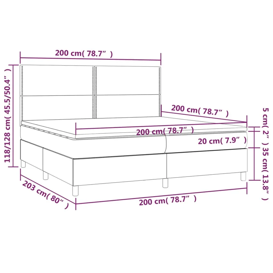 Sommier à lattes de lit avec matelas et LED Blanc 200x200 cm - 8