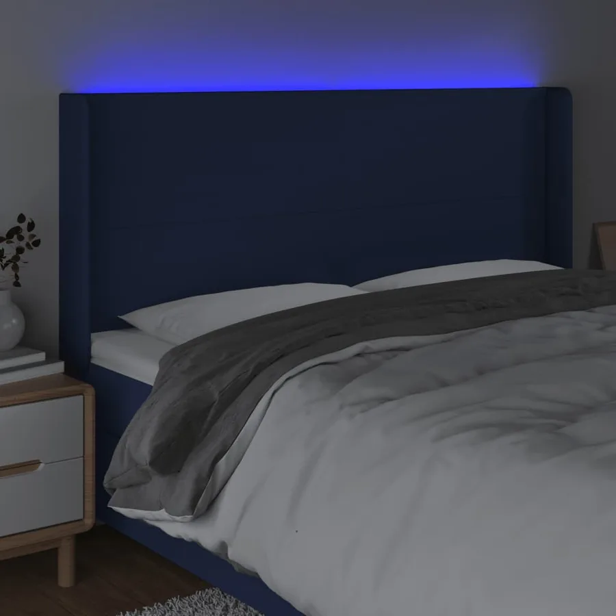 Tête de lit à LED Bleu 203x16x118/128 cm Tissu - 4
