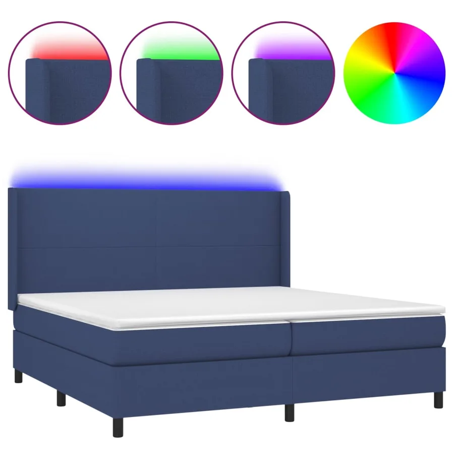 Sommier à lattes de lit matelas LED Bleu 200x200 cm Tissu - 2