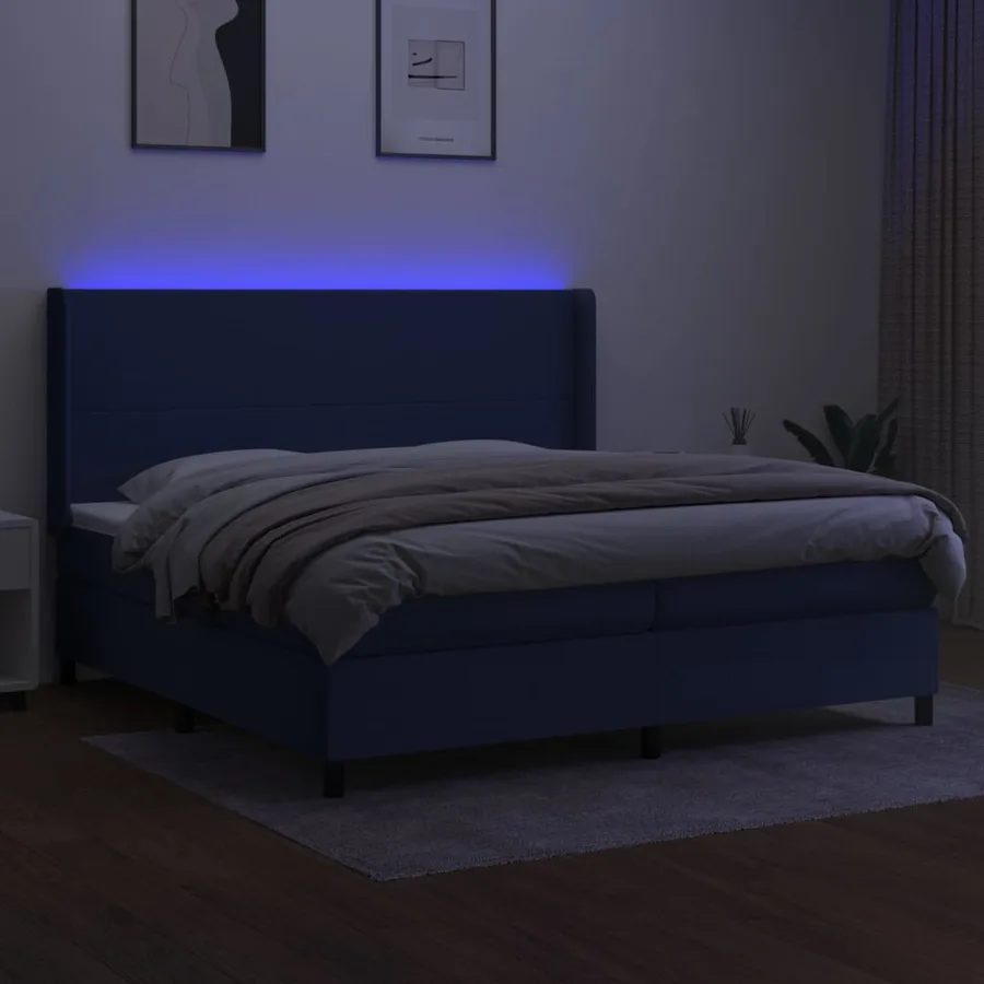 Sommier à lattes de lit matelas LED Bleu 200x200 cm Tissu - 3