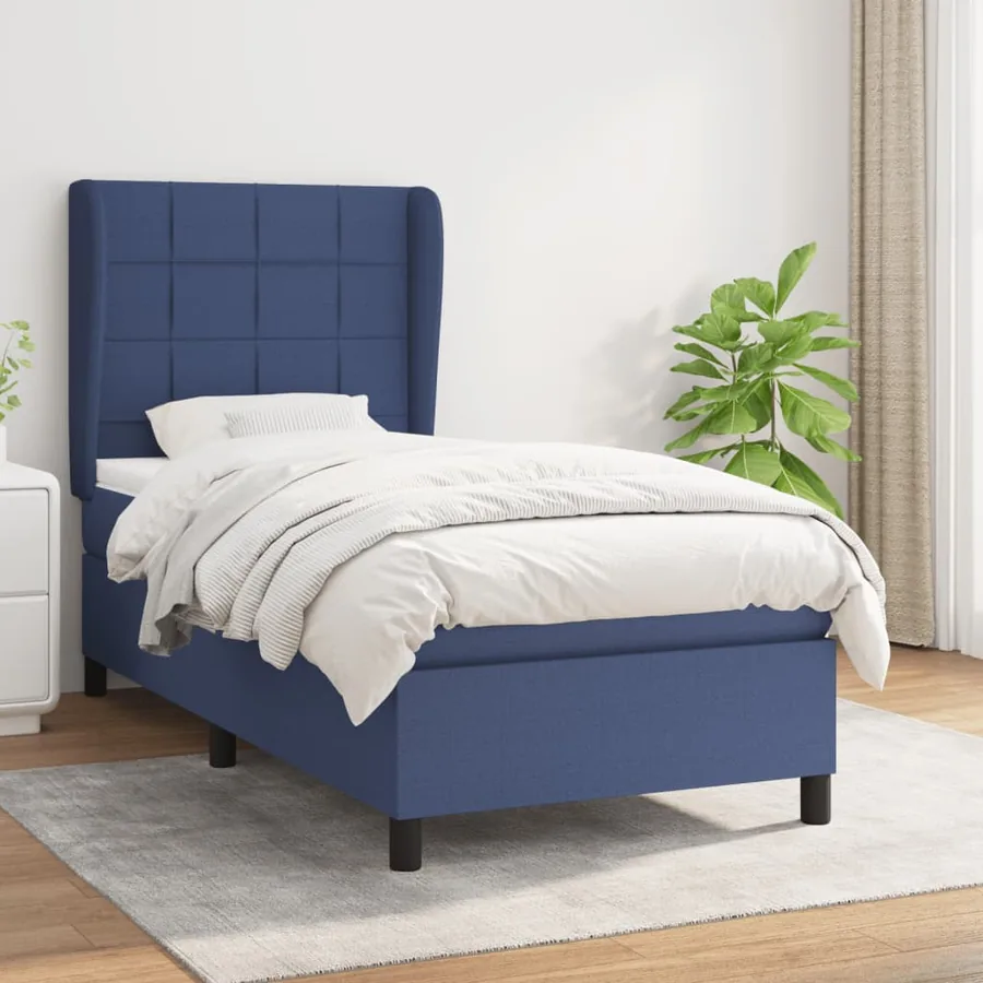 Sommier à lattes de lit avec matelas Bleu 90x190 cm Tissu
