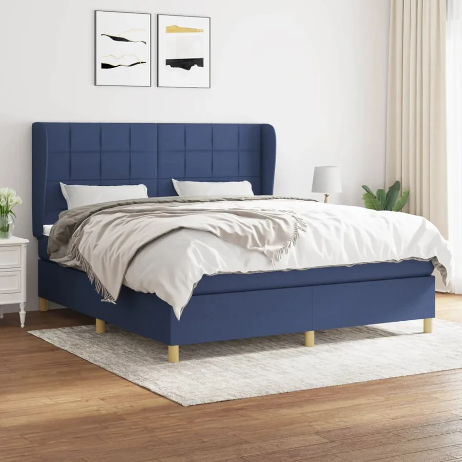 Sommier à lattes de lit avec matelas Bleu 180x200 cm Tissu