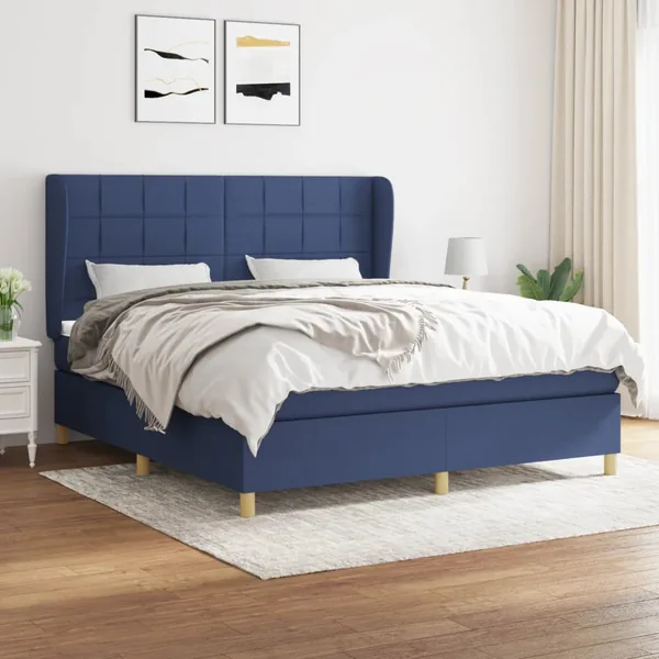 Sommier à lattes de lit avec matelas Bleu 180x200 cm Tissu