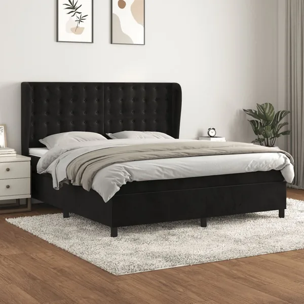 Sommier à lattes de lit avec matelas Noir 180x200 cm Velours
