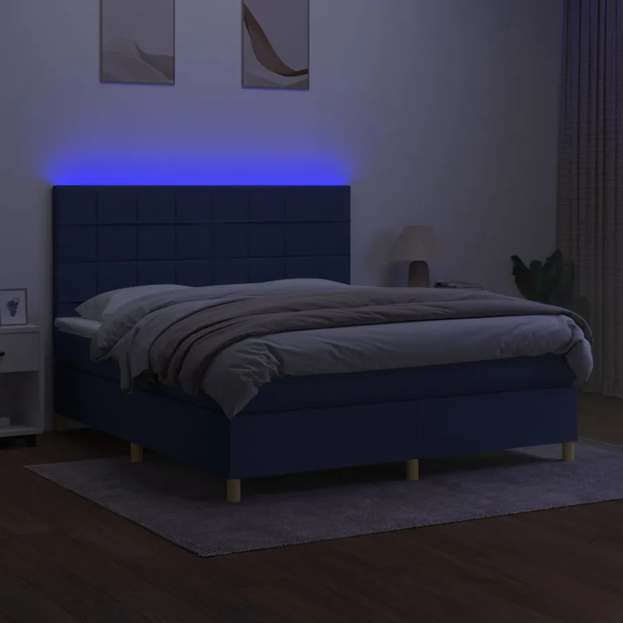 Sommier à lattes de lit et matelas et LED Bleu 180x200 cm Tissu - 4