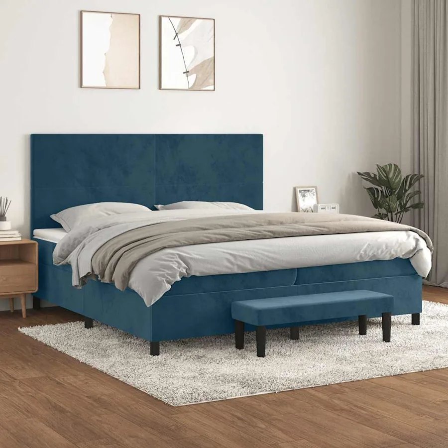 Sommier à lattes de lit et matelas Bleu foncé 200x200cm Velours