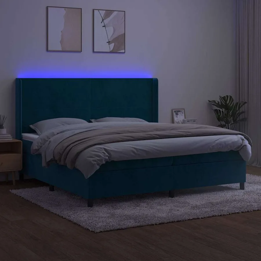 Sommier à lattes de lit matelas et LED Bleu foncé 200x200 cm - 4