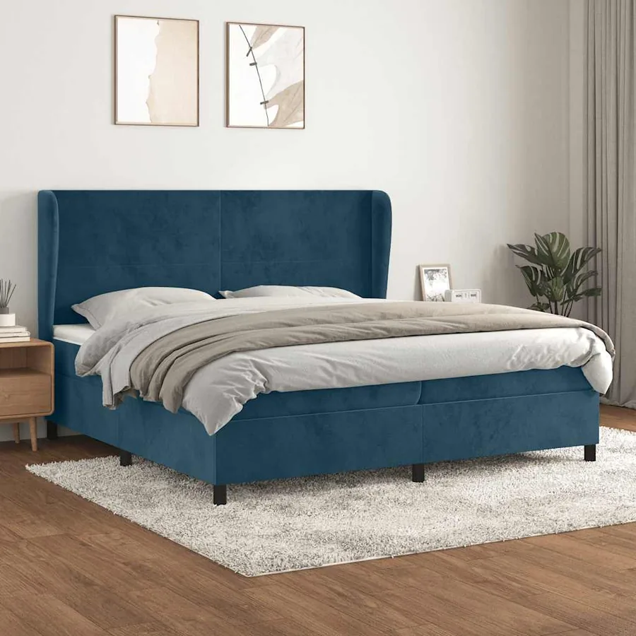 Sommier à lattes de lit et matelas Bleu foncé 200x200cm Velours