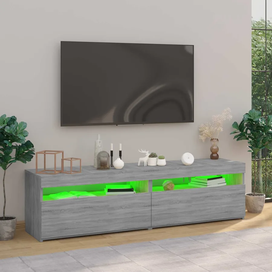 Meubles TV avec lumières LED 2 pcs Sonoma gris 75x35x40 cm - 4