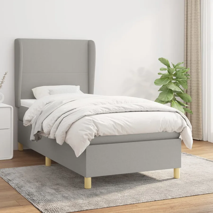 Sommier à lattes de lit avec matelas Gris clair 90x200 cm Tissu