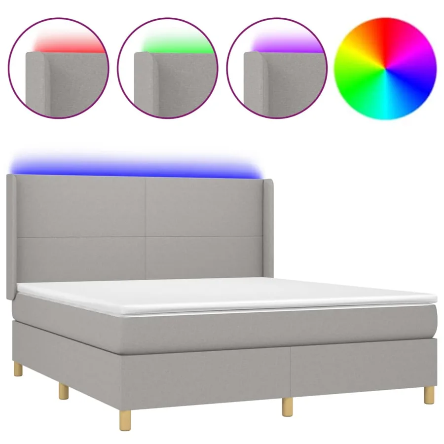 Sommier à lattes de lit matelas LED Gris clair 180x200 cm Tissu - 2
