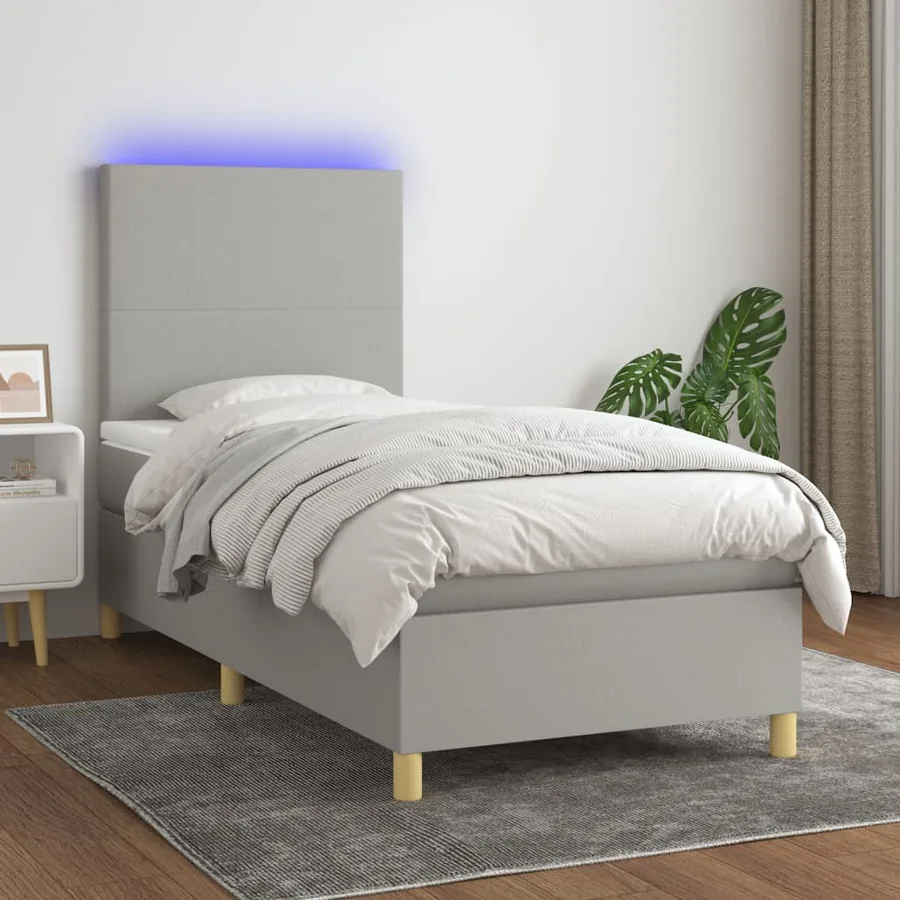 Sommier à lattes de lit avec matelas et LED Gris clair 90x200cm