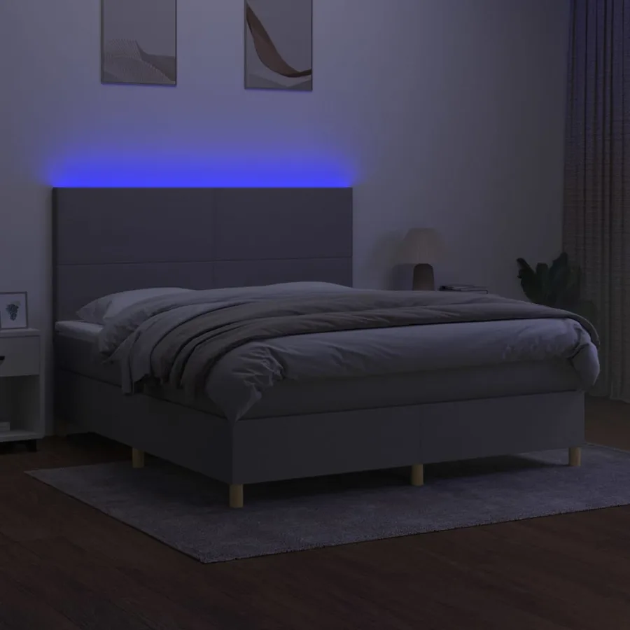 Sommier à lattes de lit et matelas et LED Gris clair 180x200 cm - 4