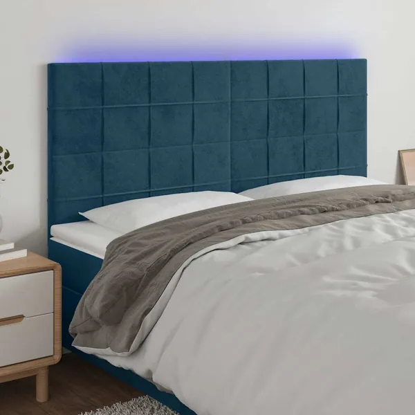 Tête de lit à LED Bleu foncé 200x5x118/128 cm Velours