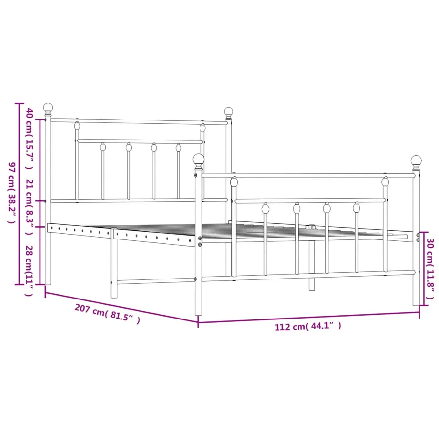 Cadre de lit métal sans matelas avec pied de lit noir 107x203cm - 10