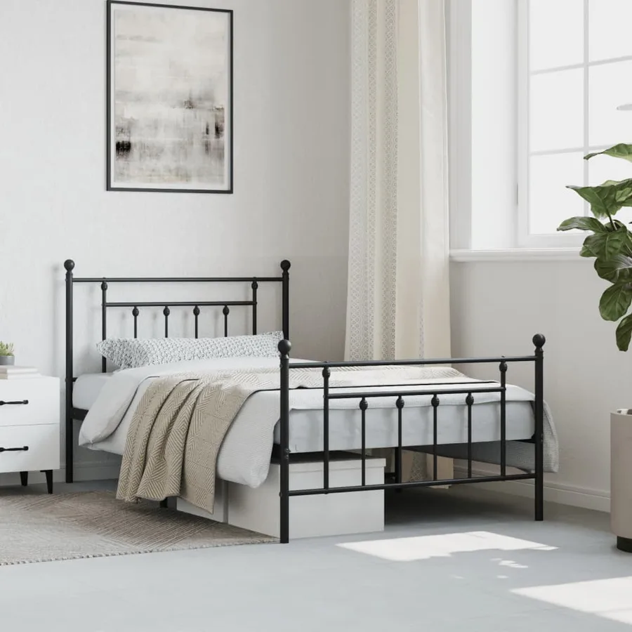 Cadre de lit métal sans matelas avec pied de lit noir 107x203cm - 4